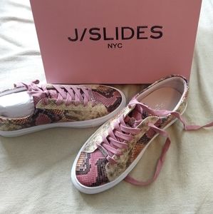 J/SLIDE Pink Leather Lacee Snake Print Sneaker